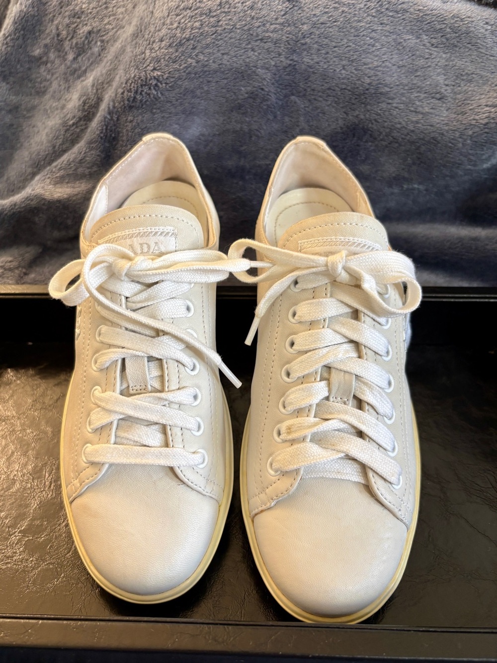 Prada Cream White Leather Women’s Lace-Up Sneakers